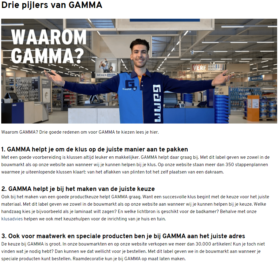 Peilers in positionering Gamma
